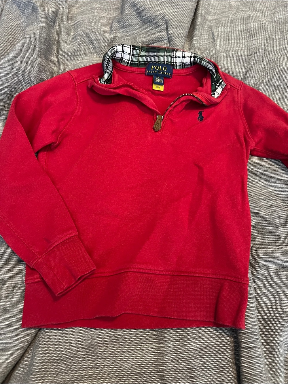 Polo by Ralph Lauren Red Quarter-Zip with Plaid Collar Trim